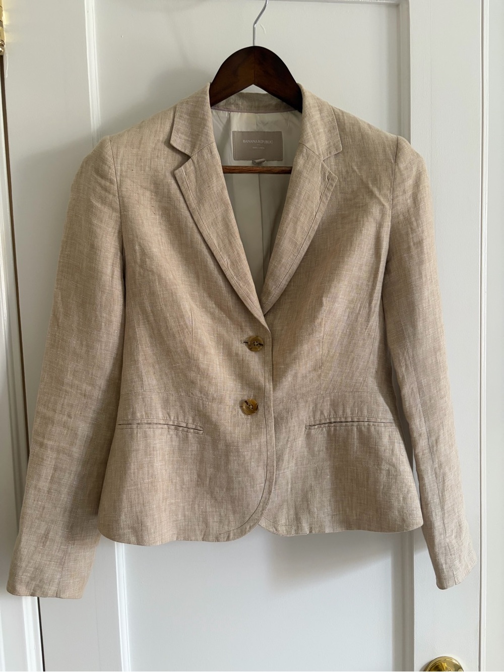 Banana Republic Linen Blazer Tan Oatmeal Beige Size 6 Petite Lined Jacket